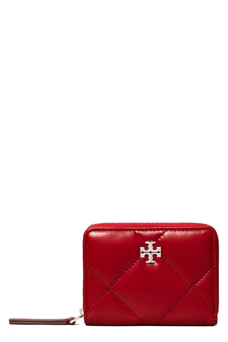 Small Kira Diamond Quilted Leather Zip Wallet, Main, color, RED