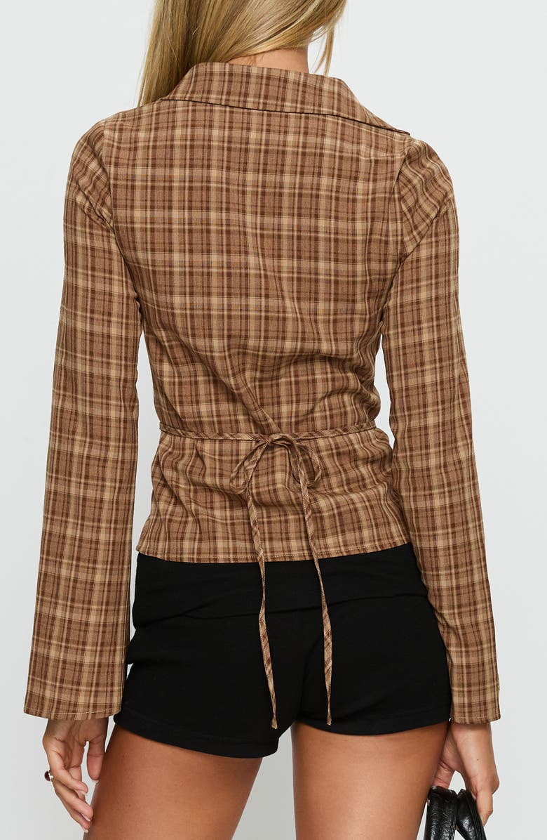 Princess Polly Arianwyn Plaid Button-Up Shirt, Alternate, color, Brown Check