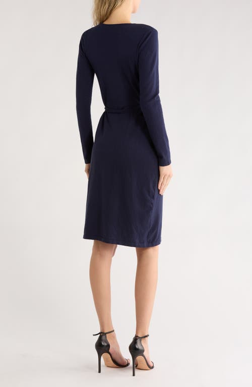 Lovestitch Long Sleeve Wrap Sweater Dress In Blue