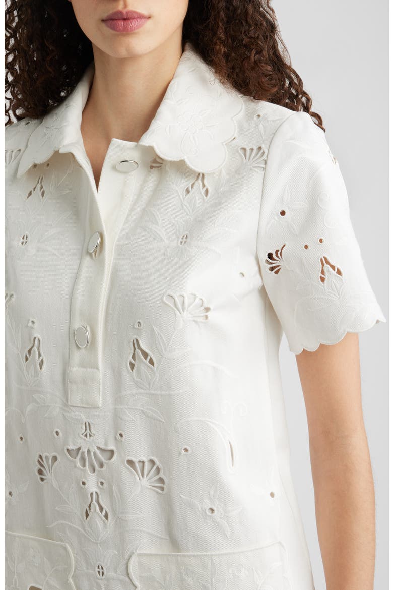 The Marianna Embroidered Cotton Shirtdress, Alternate, color, GREEN / SKY WHITE