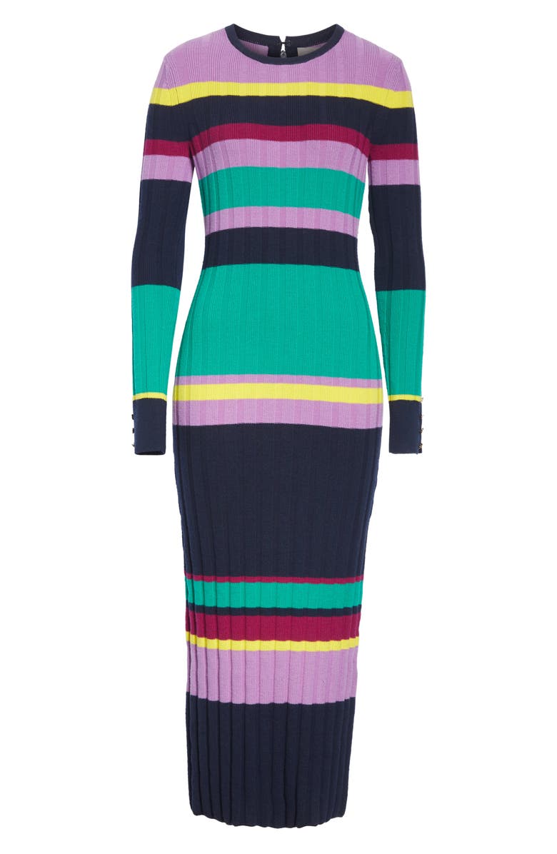 Lela Rose Ribbed Stripe Wool Blend Sweater Dress, Alternate, color, 