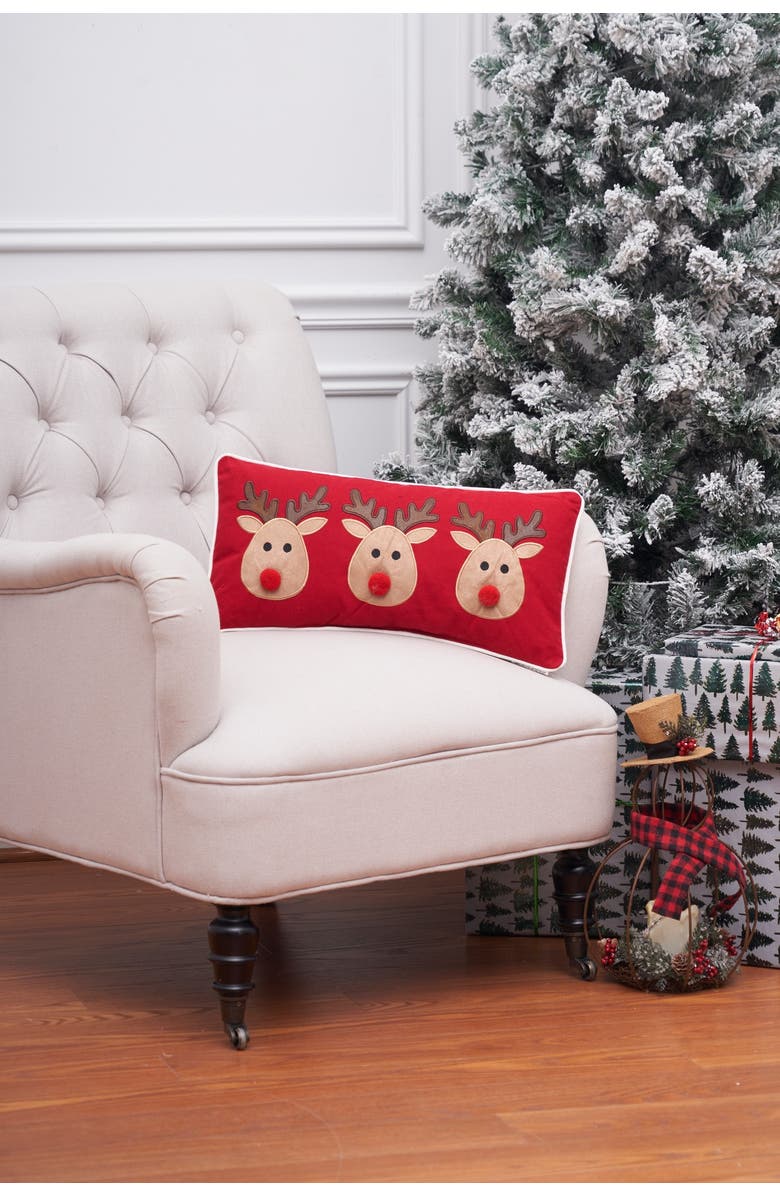 C&F Home Reindeer Games Applique Christmas Holiday Small/Petite Accent Pillow, 10" x 20", Alternate, color, Red