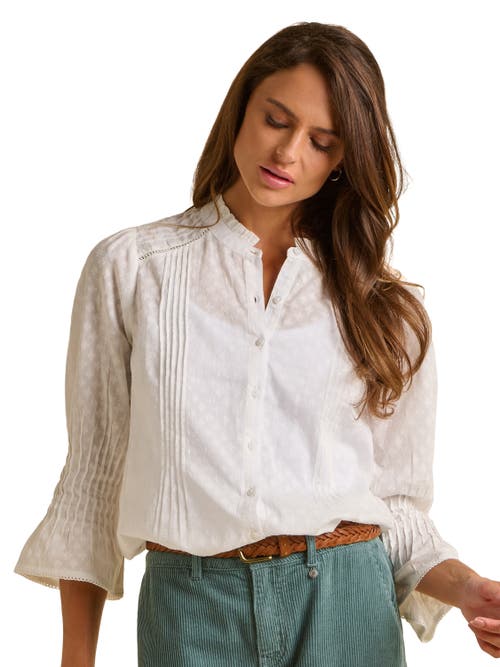 Brakeburn Elva 3/4 Sleeve High Neck Shirt In White