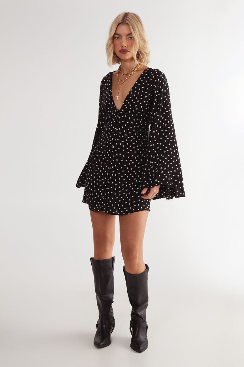 Polka Dot Flared Sleeve Mini Dress, Main, color, Mono