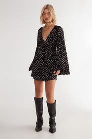 NASTY GAL Polka Dot Flared Sleeve Mini Dress