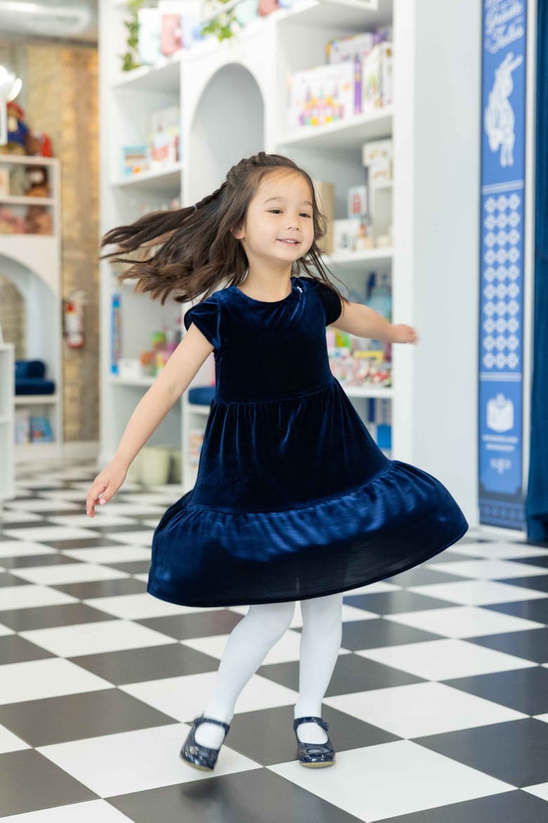 Stretch Velvet Dress with Tulip Sleeves, Alternate, color, Blue Velvet