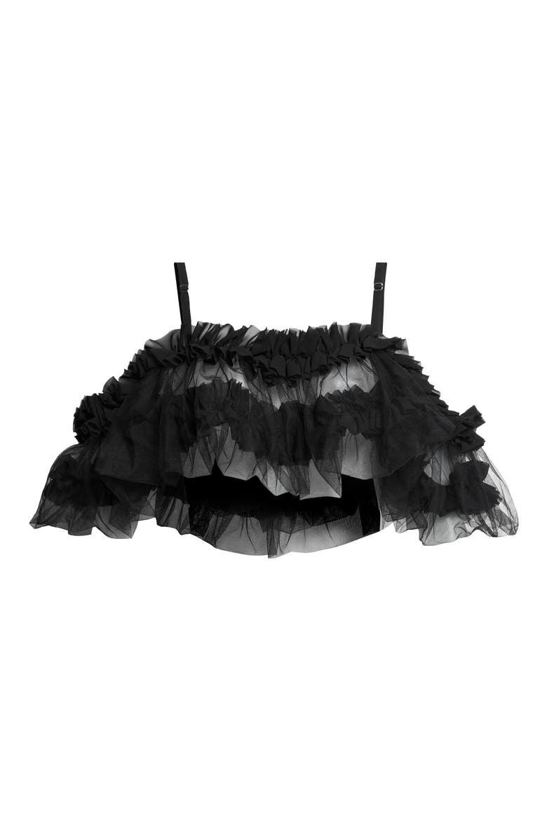Ruffled Georgette & Tulle Crop Top, Alternate, color, BLACK