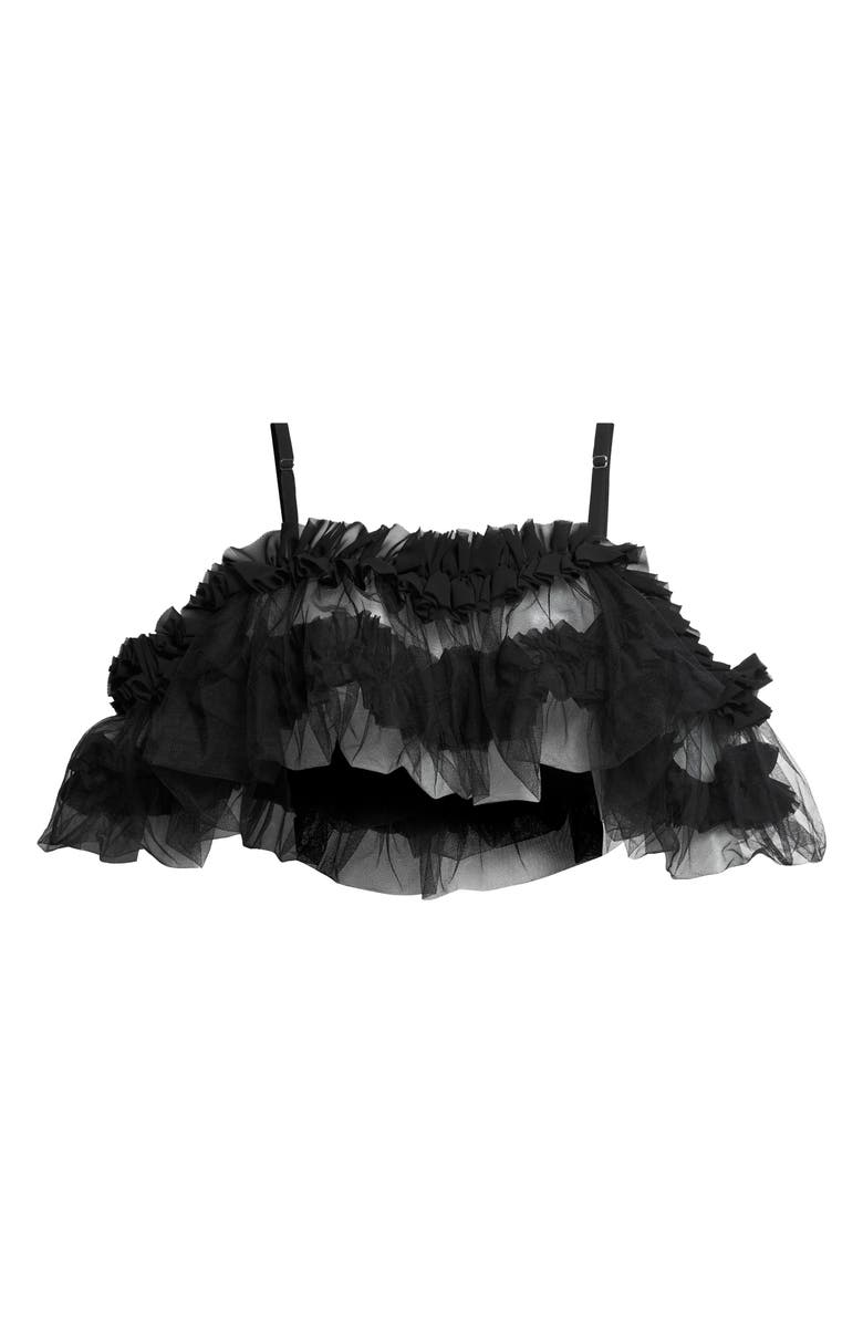 Noir Kei Ninomiya Ruffled Georgette & Tulle Crop Top, Main, color, Black