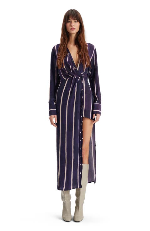 Selena Stripe Draped Shirtdress