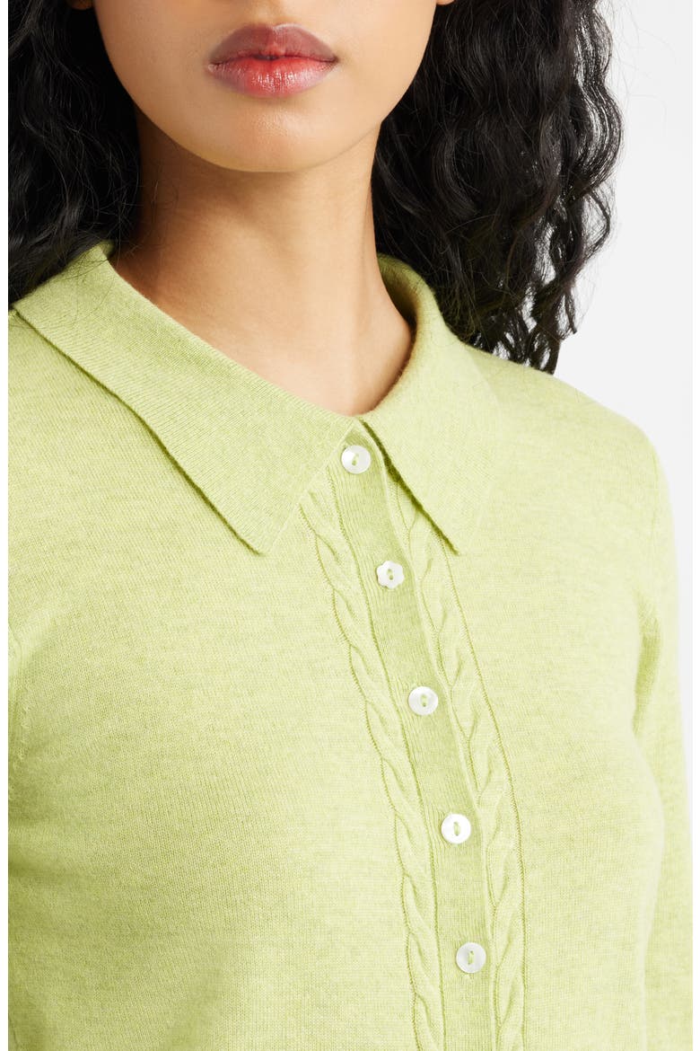 Voula Cable Polo Cardigan, Alternate, color, LIME