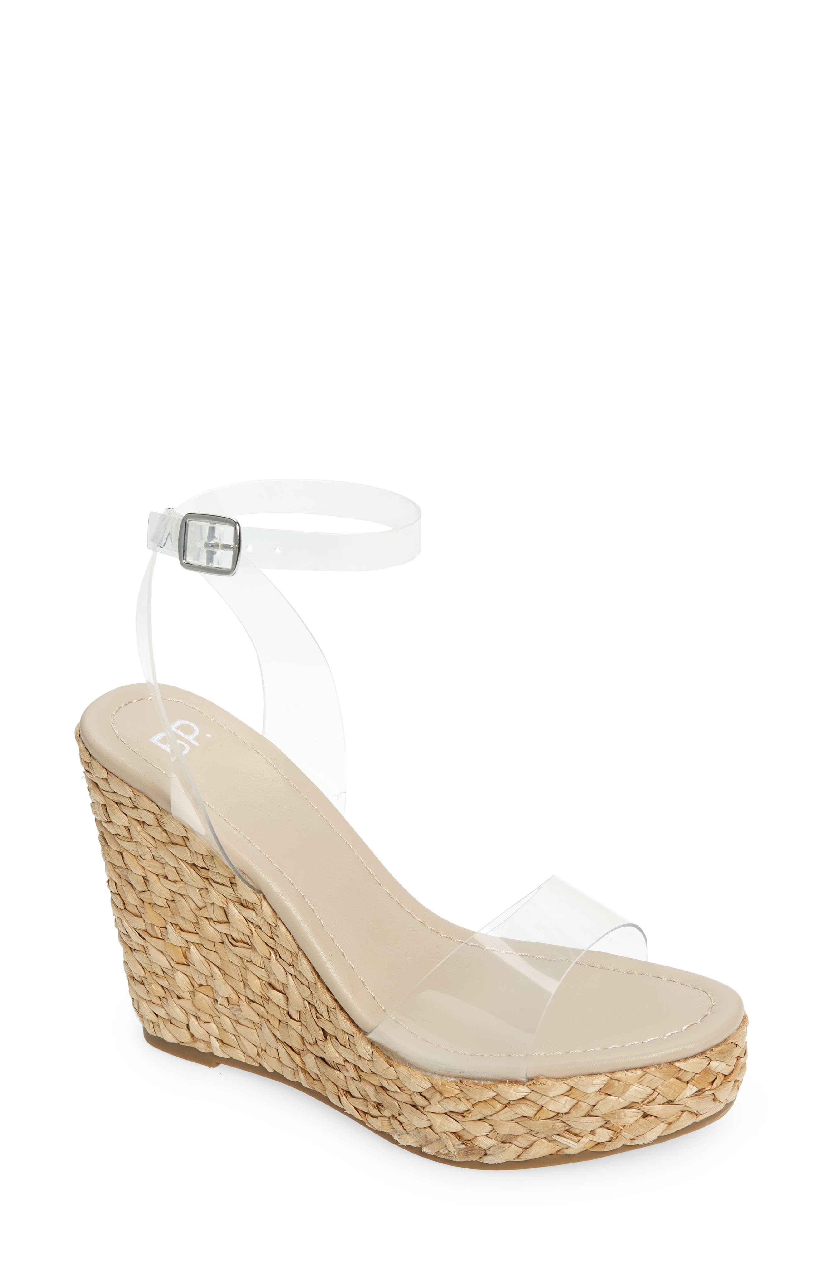 Ginny Espadrille Ankle Strap Wedge Sandal, Main, color, CLEAR
