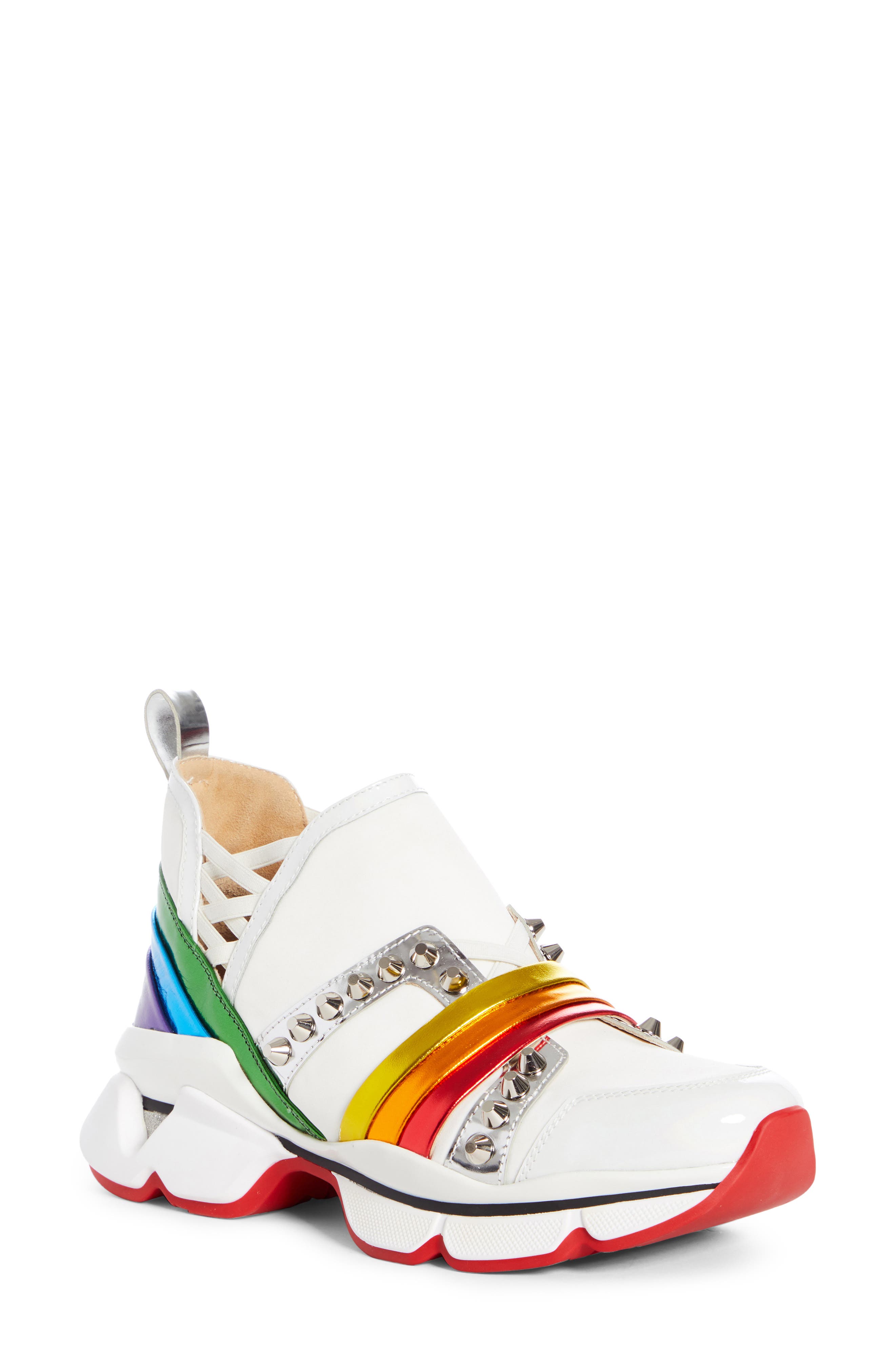 Christian Louboutin 123 Run Studded Rainbow Slip-On Sneaker, Main, color, 