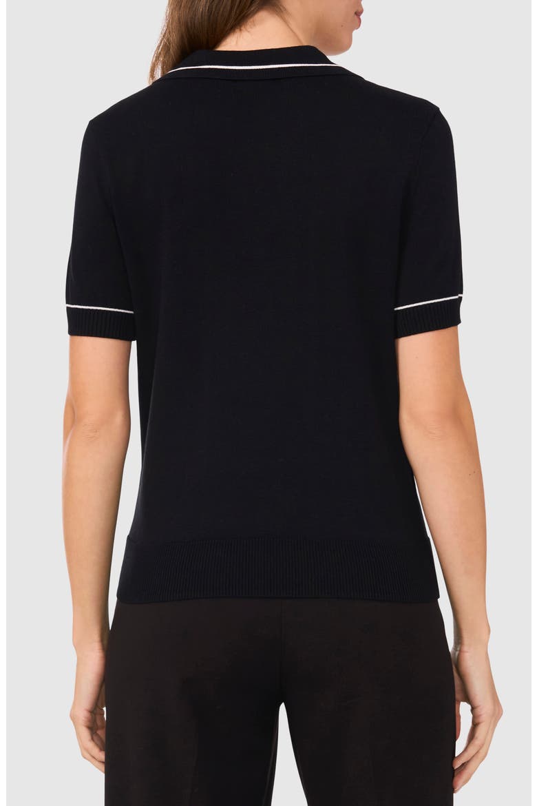 Tipped Johnny Collar Polo Sweater, Alternate, color, RICH BLACK
