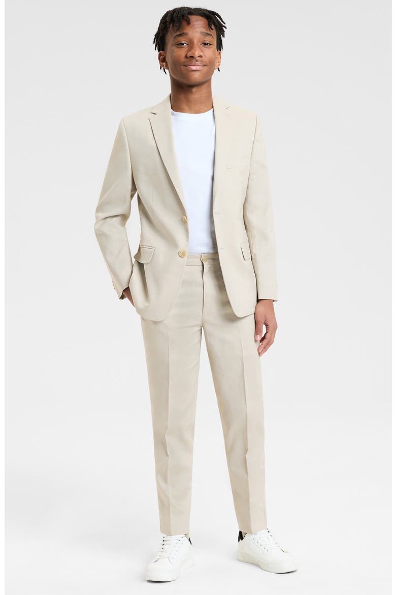 Kids' Khaki Solid Linen Blend Sport Coat, Alternate, color, KHAKI