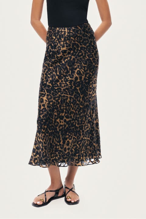 Printed Leopard Midi Skirt
