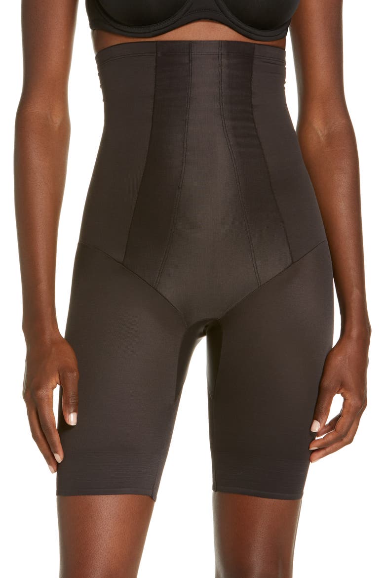 Shape with an Edge® High Waist Thigh Slimmer, Main, color, BLACK