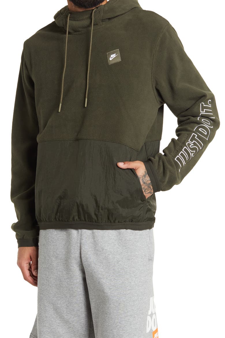 Sportswear Just Do It Embroidered Polar Fleece Pullover Hoodie, Main, color, SEQUOI/MDOLIV