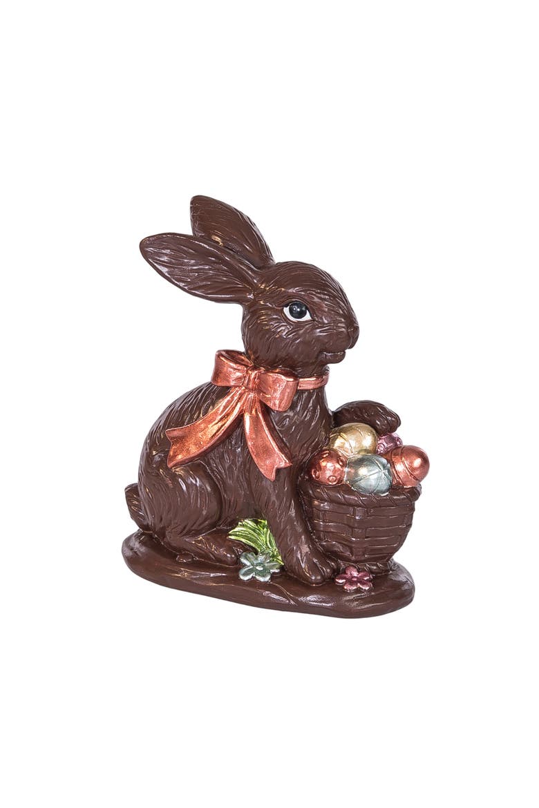 Dark Chocolate Polyresin Easter Rabbit Small Figurine 4.88", Main, color, Brown