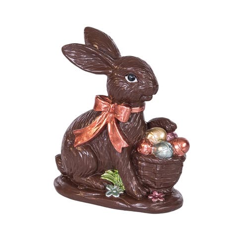 Dark Chocolate Polyresin Easter Rabbit Small Figurine 4.88"