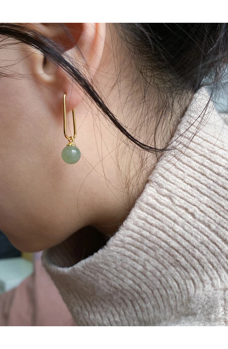 seree Pin Green jade bead gold earrings, Alternate, color, Light Green