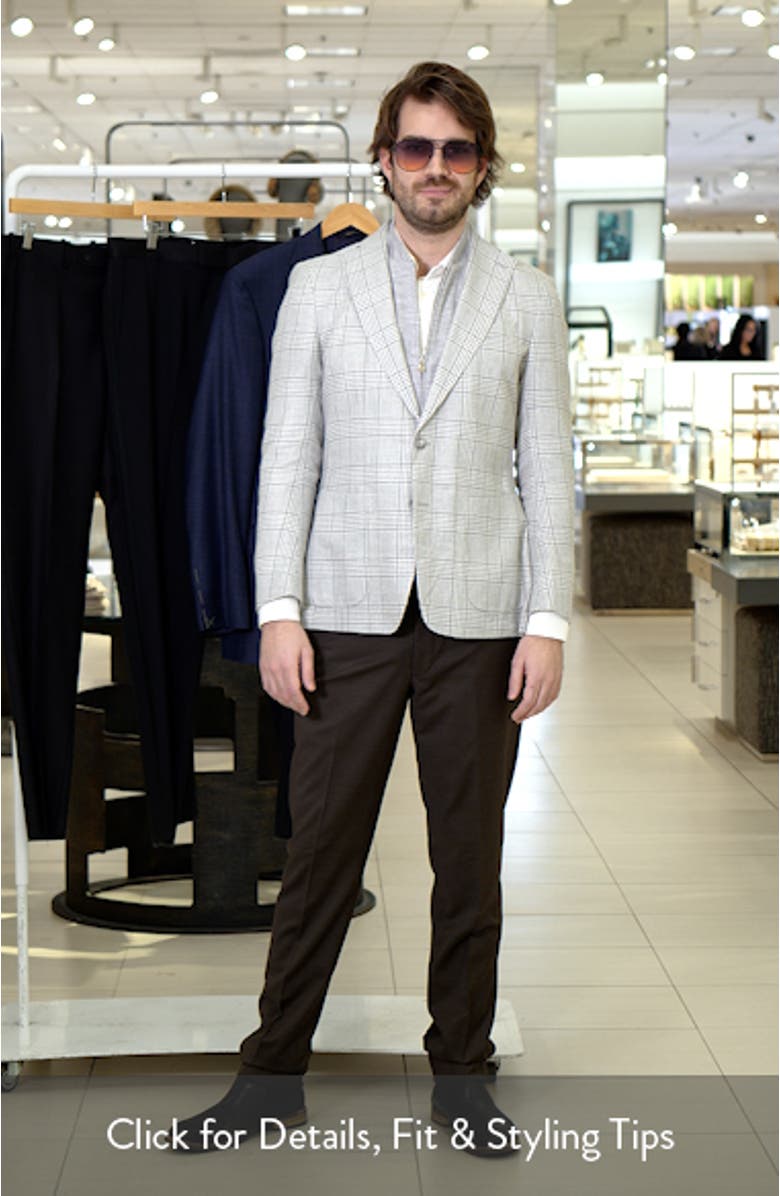 Grey Glen Check Knit Linen & Cotton Blend Sport Coat with Removable Zip Bib, sales video thumbnail