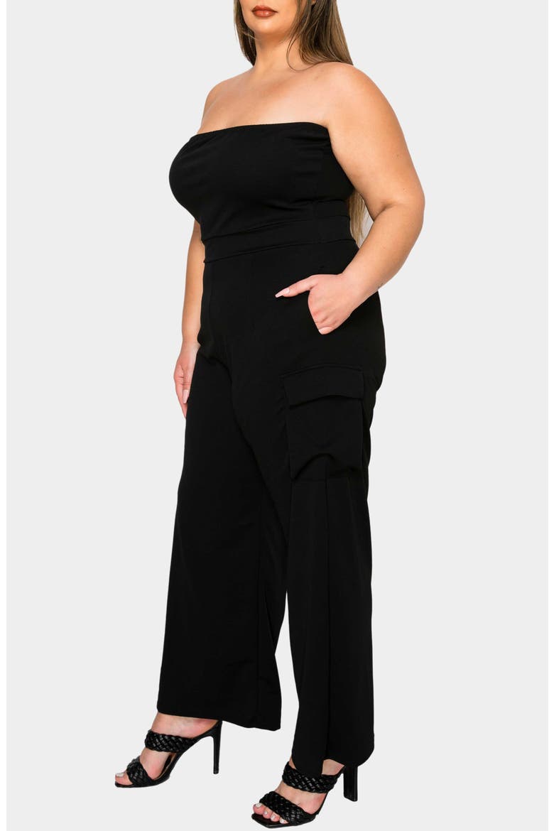 Yumi Strapless Cargo Jumpsuit, Alternate, color, BLACK