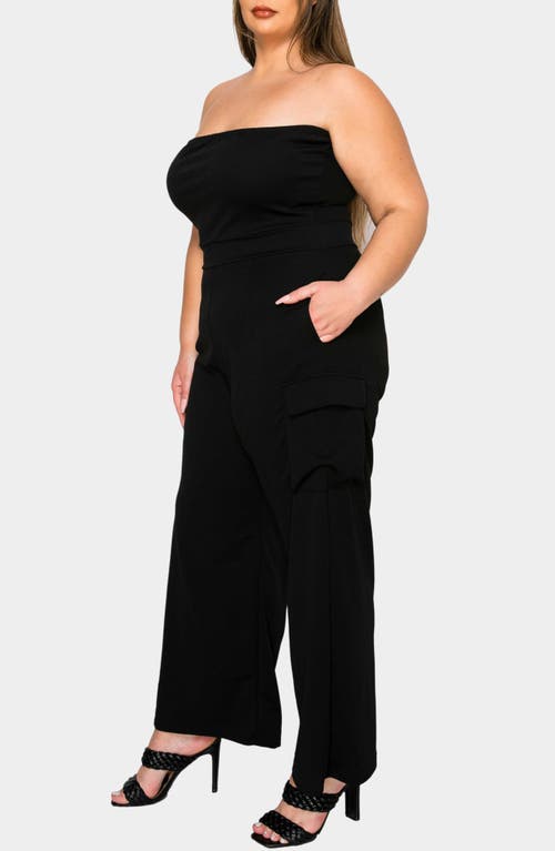 L I V D Yumi Strapless Cargo Jumpsuit In Black