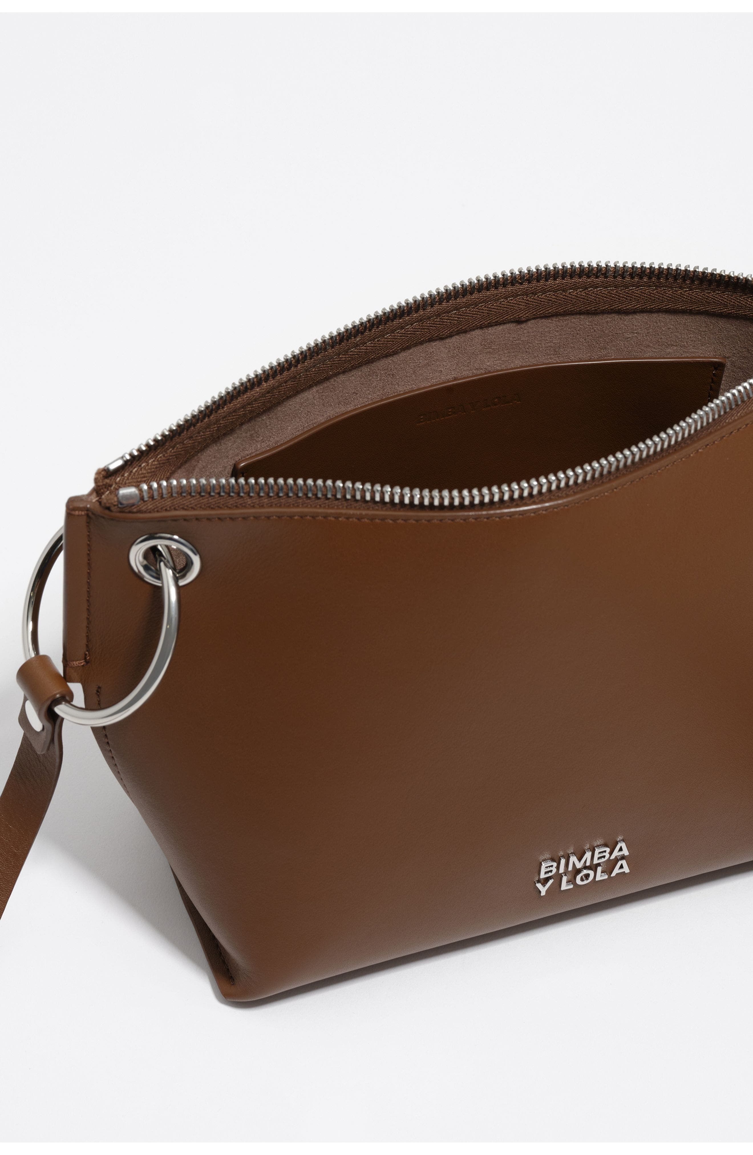 Bimba y Lola Medium Leather Trapezium Bag, Alternate, color, Oak