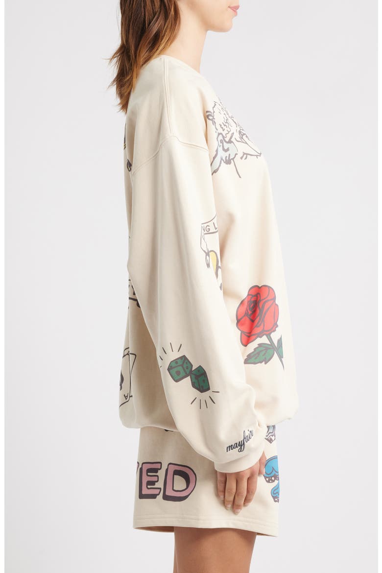 Feeling Lucky Reversible Crewneck Graphic Sweatshirt, Alternate, color, CREAM