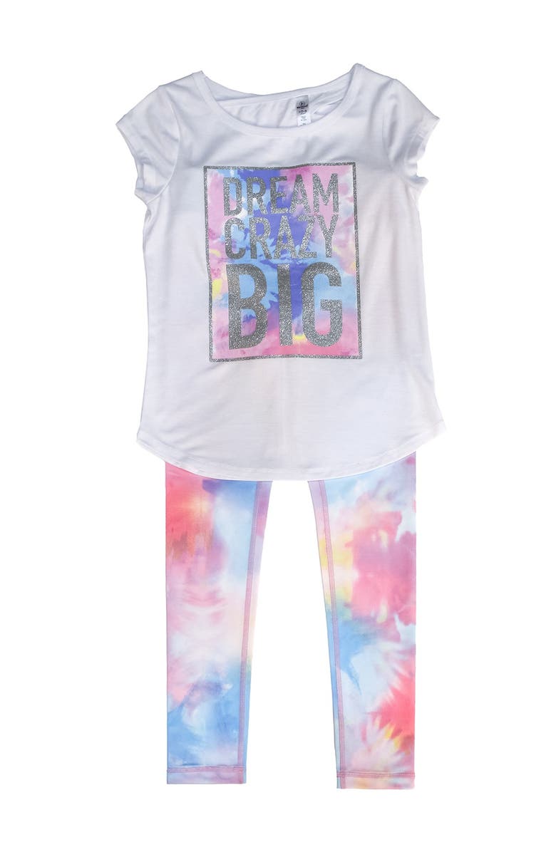 90 DEGREE BY REFLEX Girls' High Low Short Sleeve Top & Printed Legging Set, Alternate, color,