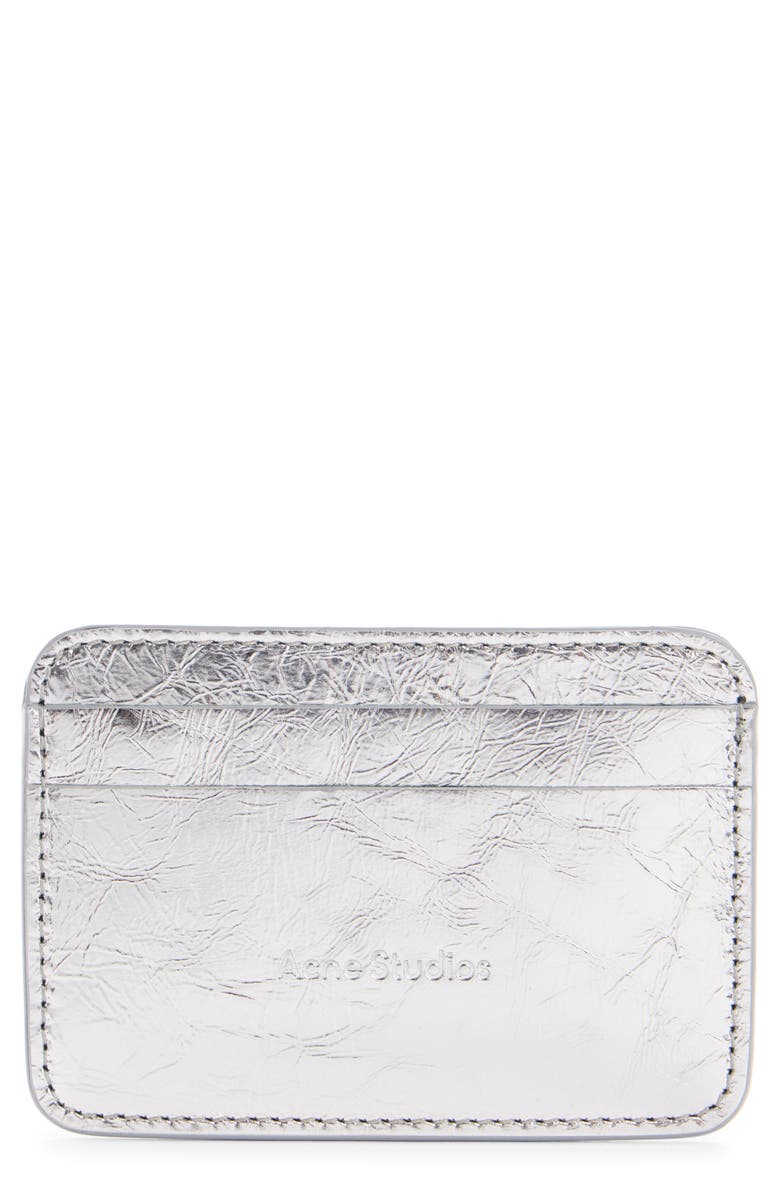 Acne Studios Aroundy Luxe Crinkled Metallic Leather Card Holder, Main, color, Silver