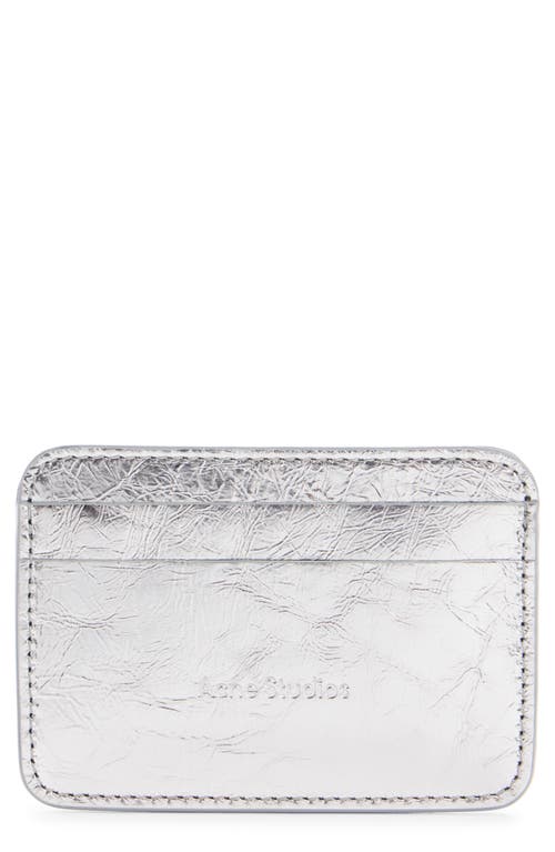 Acne Studios Aroundy Luxe Crinkled Metallic Leather Card Holder In Gray