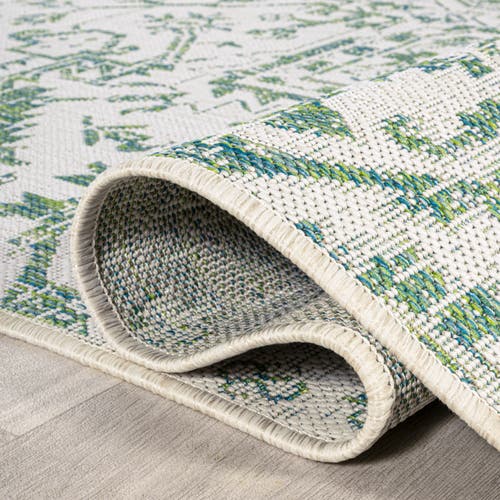 Jonathan Y Estrella Bohemian Medallion Textured Weave Indoor/outdoor Round Area Rug In Green/cream