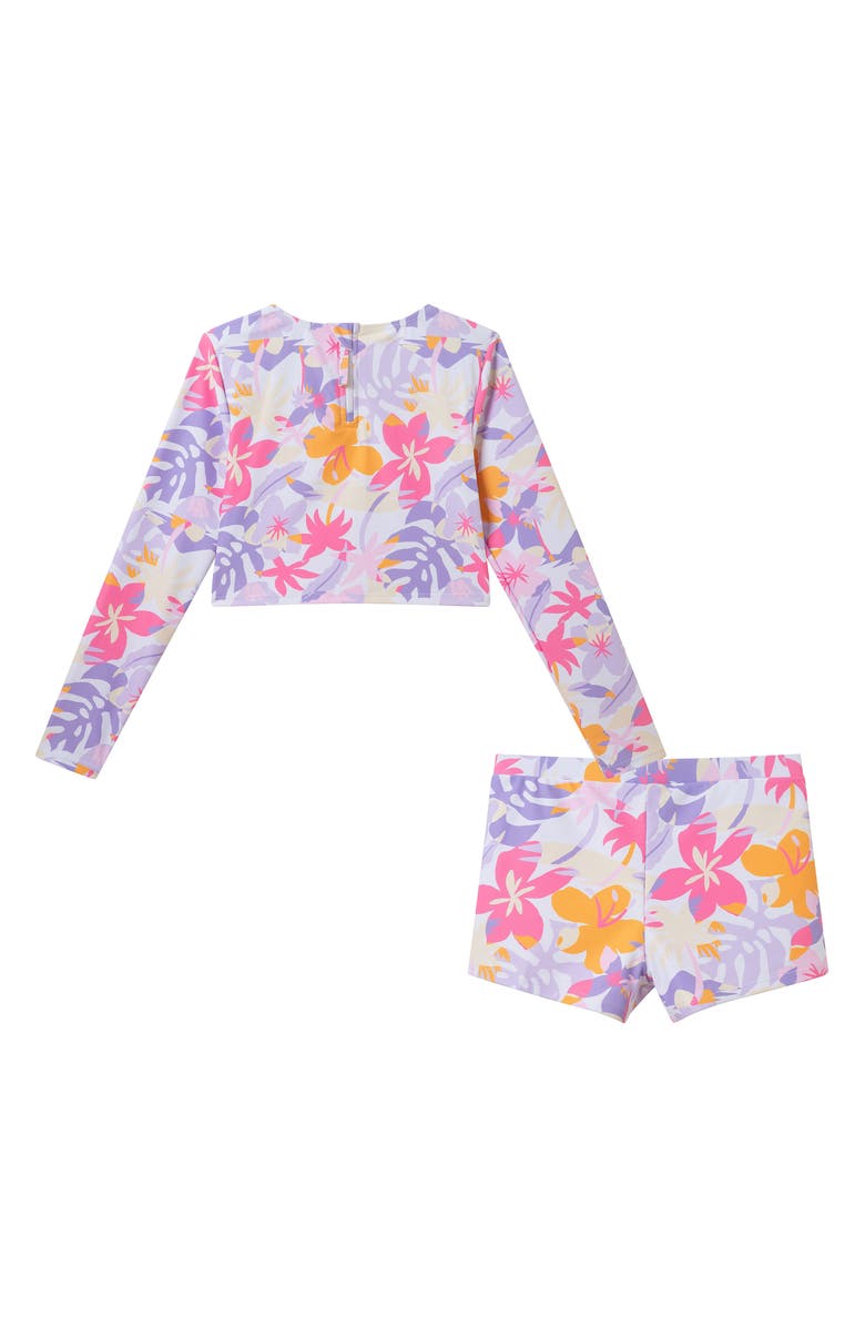 Andy & Evan Kids' Palm Print Long Sleeve Crop Rashguard Two-Piece Swimsuit, Alternate, color, White Palm