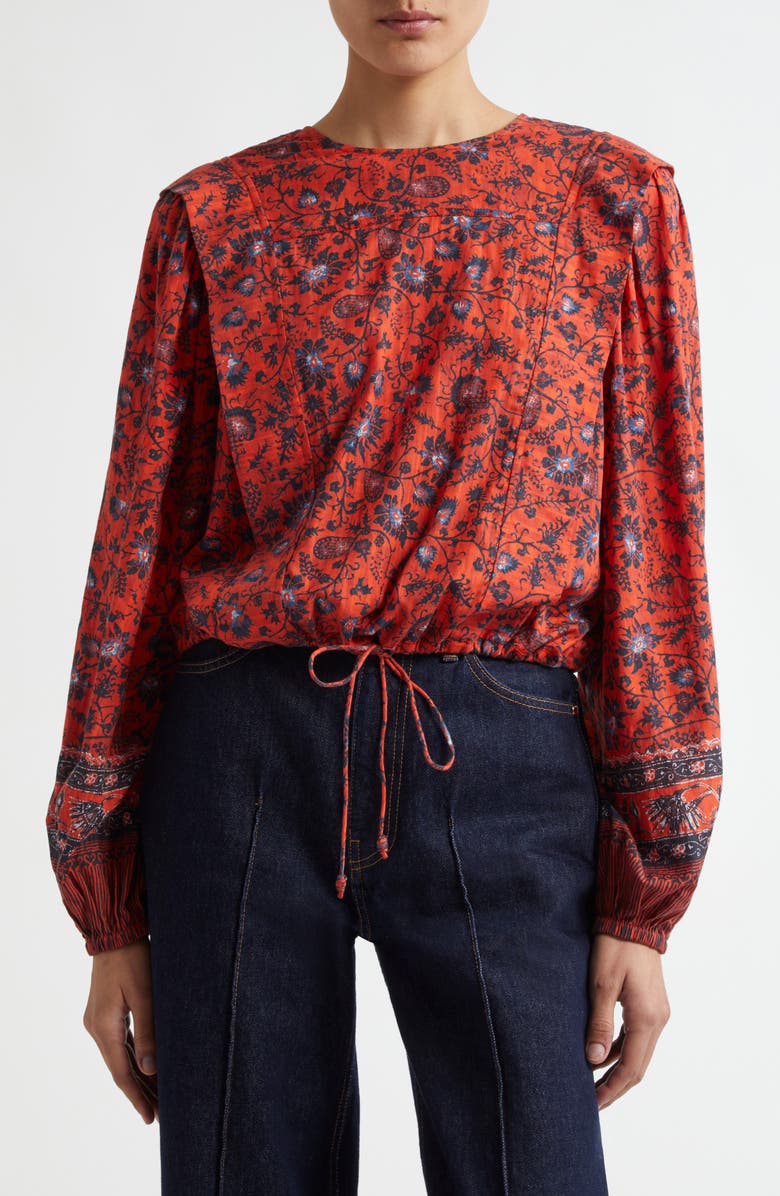 Ulla Johnson Prisha Drawstring Hem Cotton Blend Top, Main, color, 