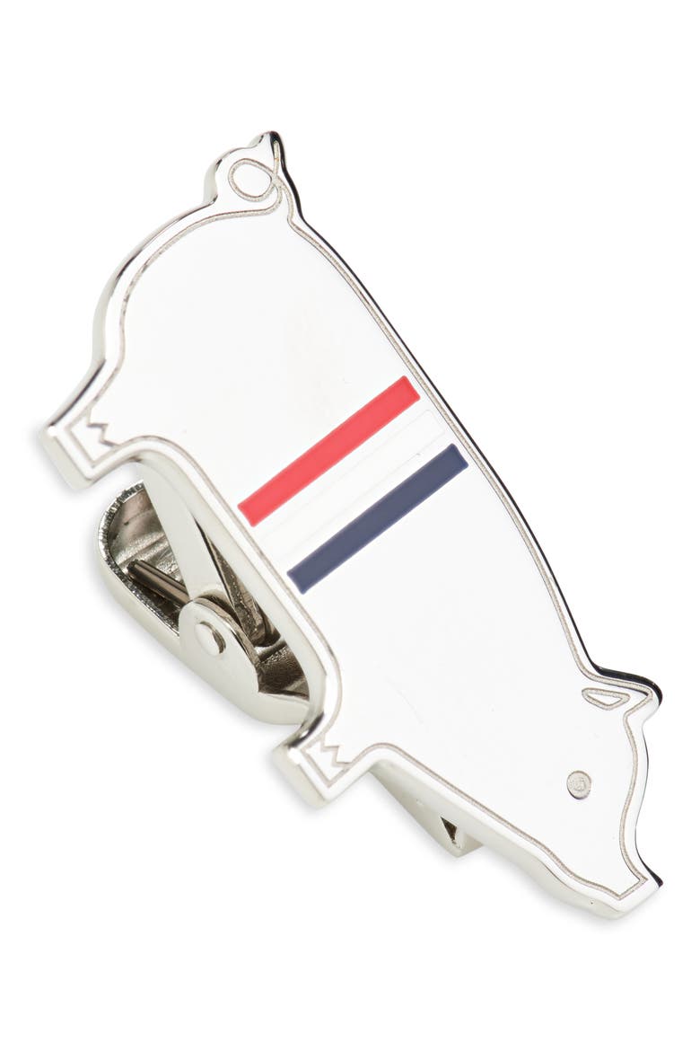 Pig Sterling Silver & Enamel Tie Clip, Main, color, SILVER