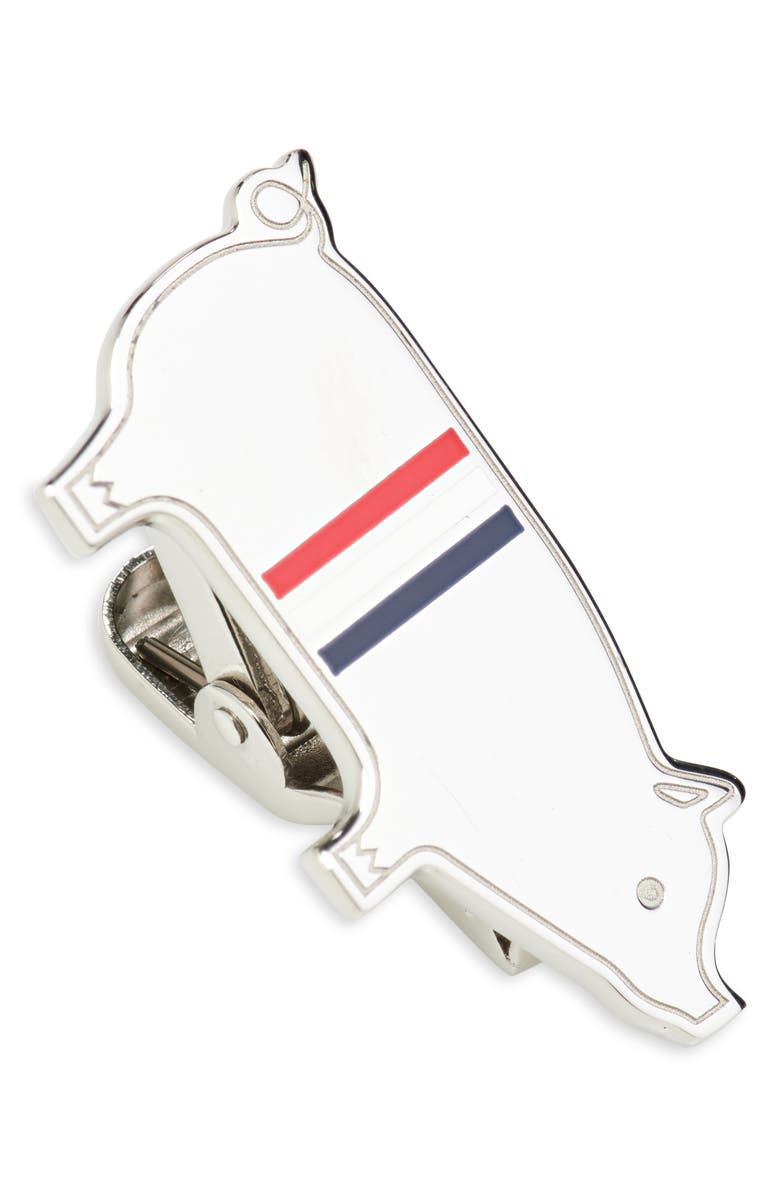 Thom Browne Pig Sterling Silver & Enamel Tie Clip, Main, color, Silver