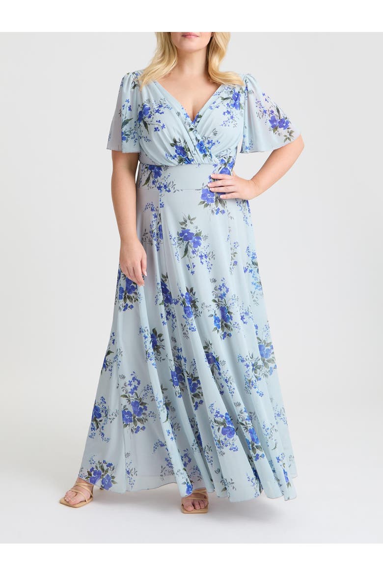 Isabelle Short Sleeve V-Neck Maxi Dress, Alternate, color, Silver Blue Floral