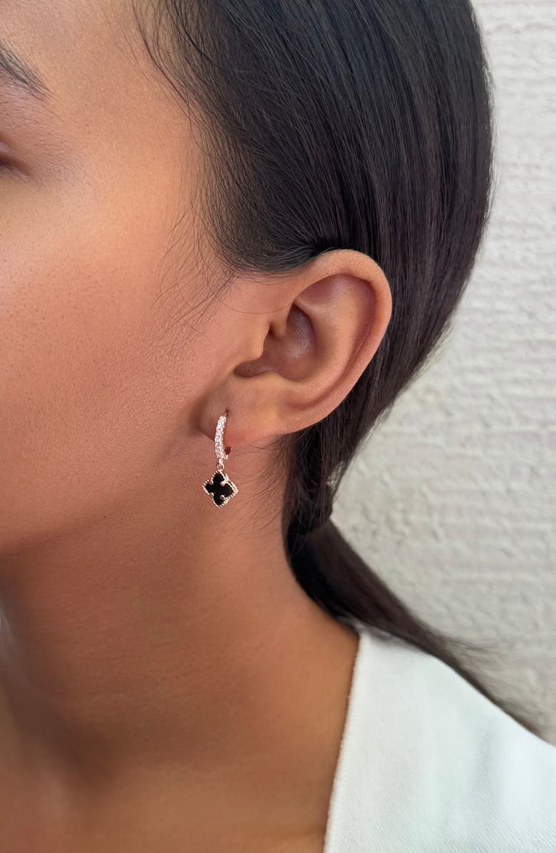 Adornia Set of 2 Cubic Zirconia Huggie Hoop & Clover Drop Earrings, Alternate, color, Black