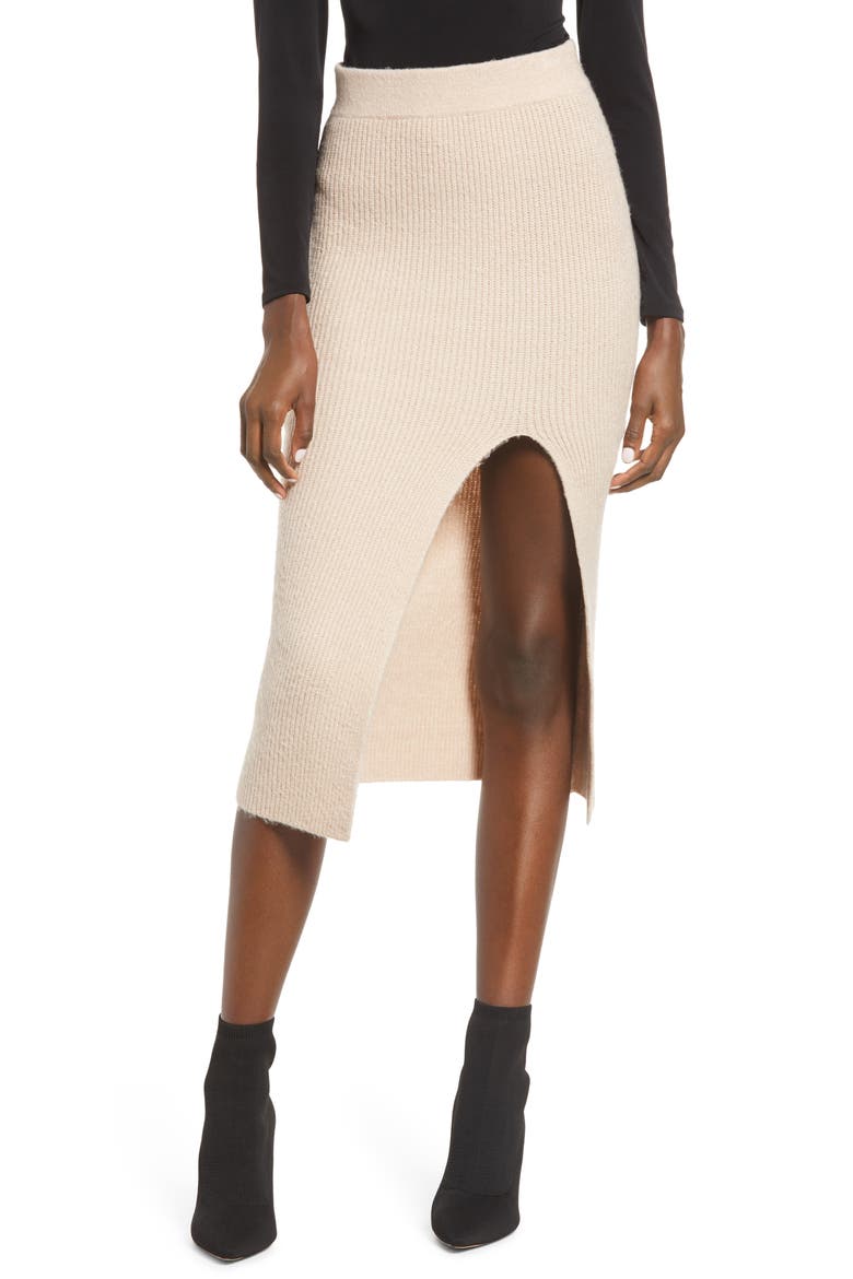 Split Sweater Midi Skirt, Main, color, TAN MEMOIR