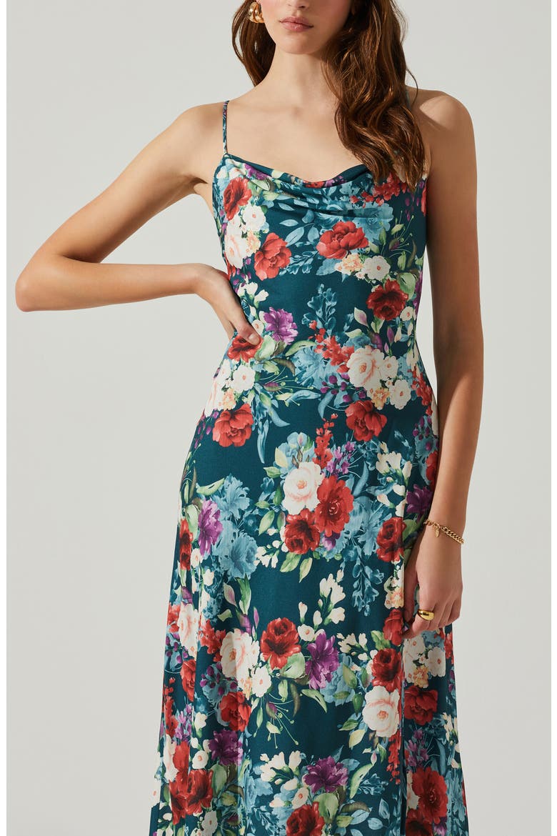 Gaia Floral Print Sleeveless Midi Dress, Alternate, color, GREEN RED FLORAL