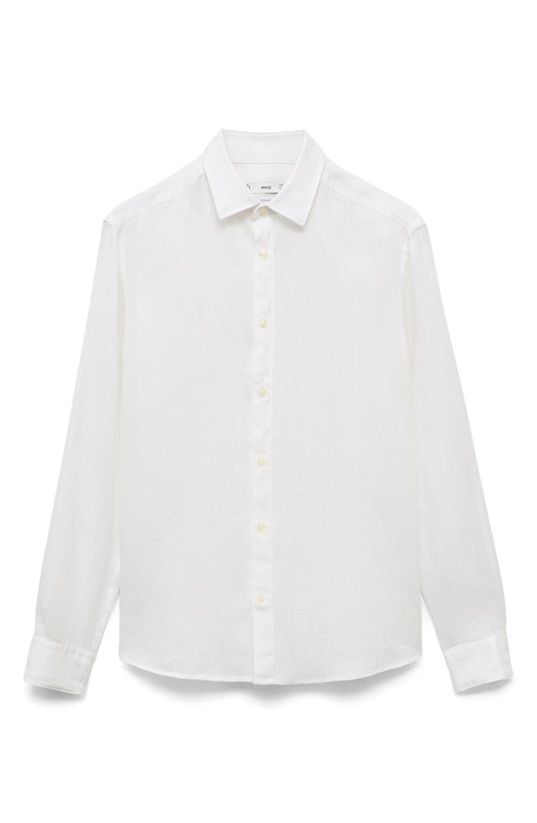 MANGO Regular Fit Linen Button-Up Shirt, Alternate, color, White
