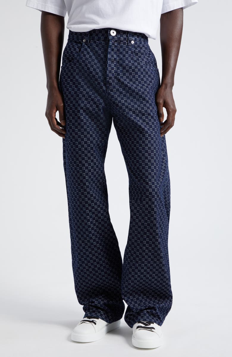Balmain Mini Monogram Nonstretch Wide Leg Jeans, Main, color,