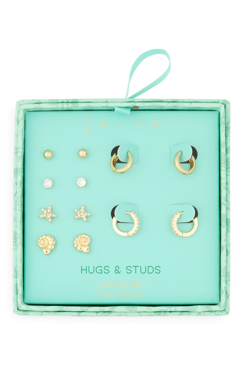 Hugs & Studs Set of 6 Cubic Zirconia Sealife Earrings, Main, color, CLEAR- GOLD