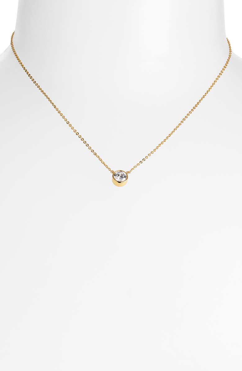 Nordstrom Solitaire Bezel Pendant Necklace, Alternate, color, Clear- Gold