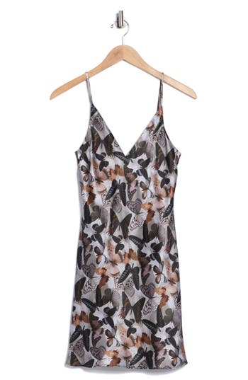 L'agence Zaria Butterfly Print Silk Slipdress In Gray
