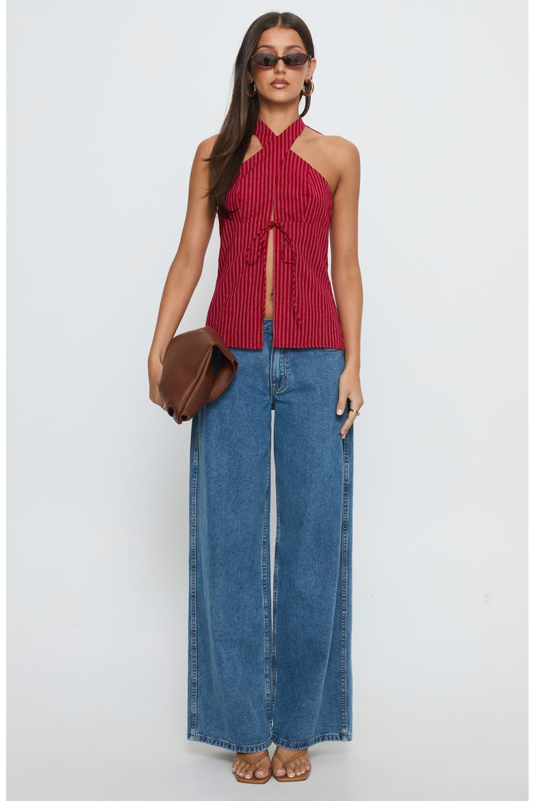 Stripe Cotton Cross Strap Halter Top, Alternate, color, RED STRIPE