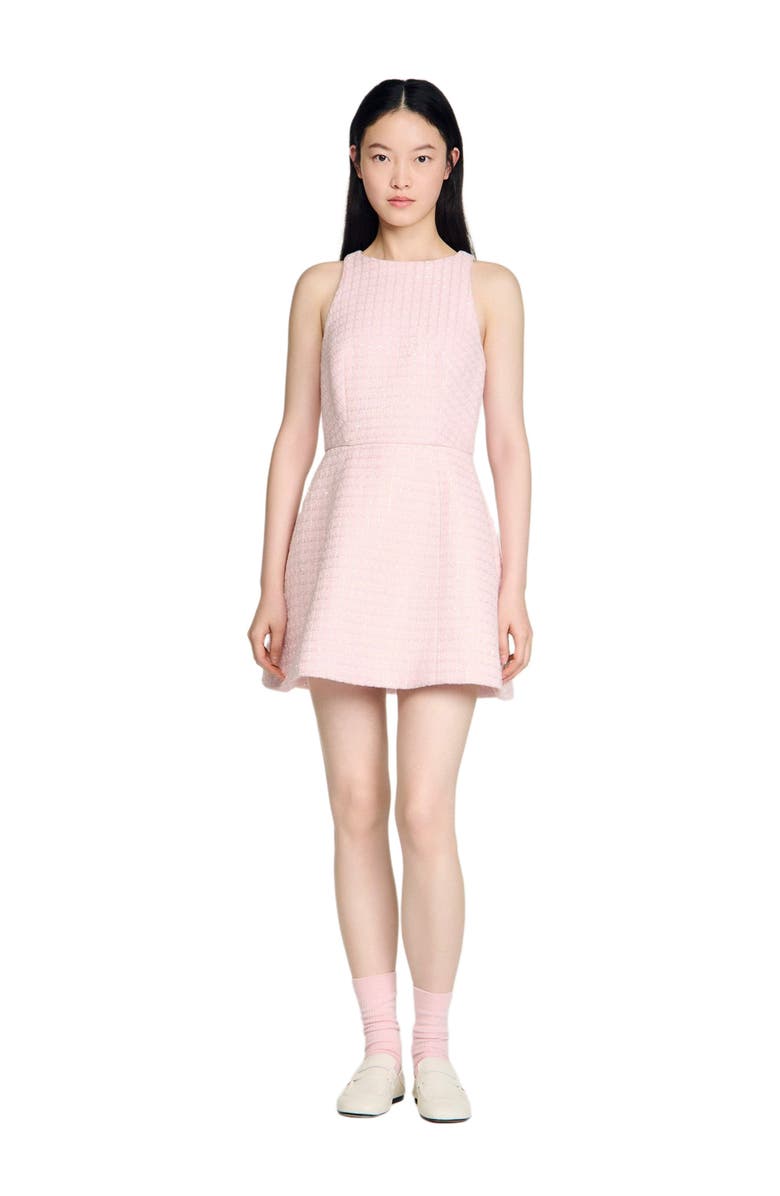 SANDRO Sequin tweed short dress, Alternate, color, Pink