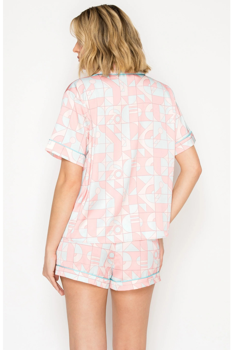 Silky Datin Piped Short Pajama Set, Alternate, color, Sky Blue