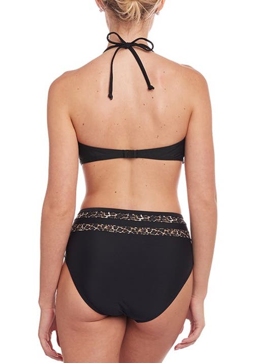 Lascana Leopard Trim Mid Rise Bikini Bottom In Black